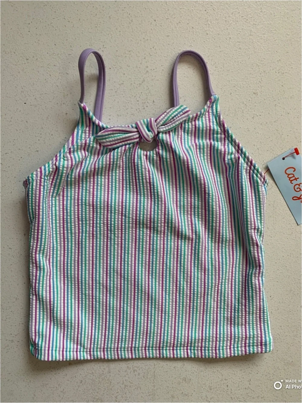 Cat & Jack Girls Purple Green Stripe Tankini Bikini Set Size Small NWT Beach